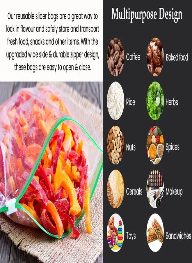 ZOXAR 15 Pcs Green Reusable Ziplock Bags - Medium 9"x10" | Freezer-Safe Food Storage Pouches for Fridge, Snacks, Vegetables, Travel & Kitchen Organization - Image 2